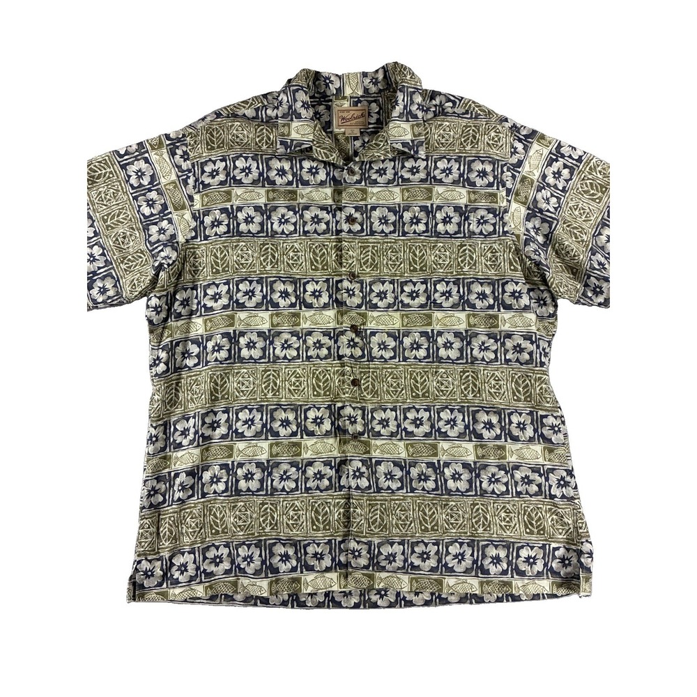Vintage Woolrich Floral & Fish Open Camp Short Sleeve Shirt. Men's XL. Cotton